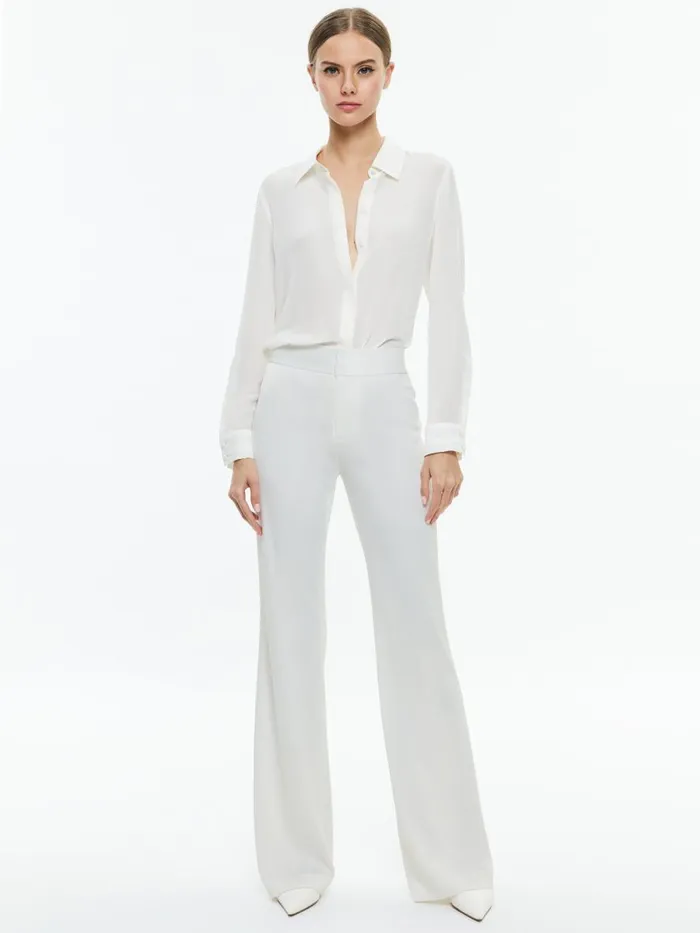 Tops Women Alice Olivia WILLA RELAXED PLACKET TOP WITH PIPING DETAIL Off White