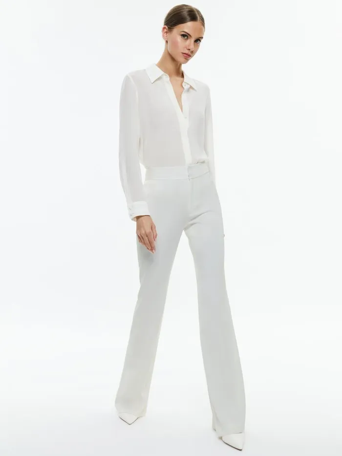 Tops Women Alice Olivia WILLA RELAXED PLACKET TOP WITH PIPING DETAIL Off White