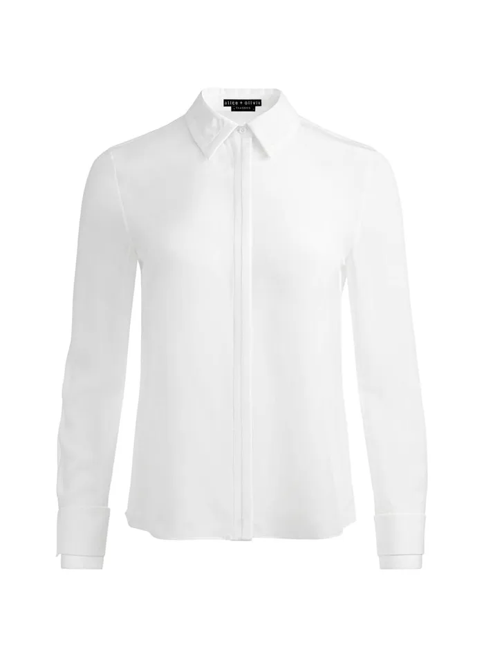 Tops Women Alice Olivia WILLA RELAXED PLACKET TOP WITH PIPING DETAIL Off White