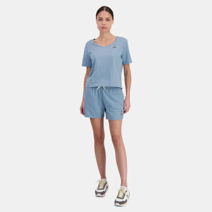 Trousers Joggers And Shorts Women Le Coq Sportif Essentiels Short Femme Faded Denim