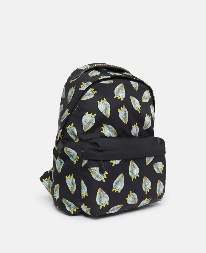 UnisexWomen Bags Stella McCartney StrawberryPrint Regenerated Nylon Rucksack Black