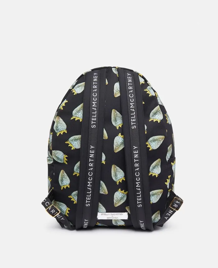 UnisexWomen Bags Stella McCartney StrawberryPrint Regenerated Nylon Rucksack Black