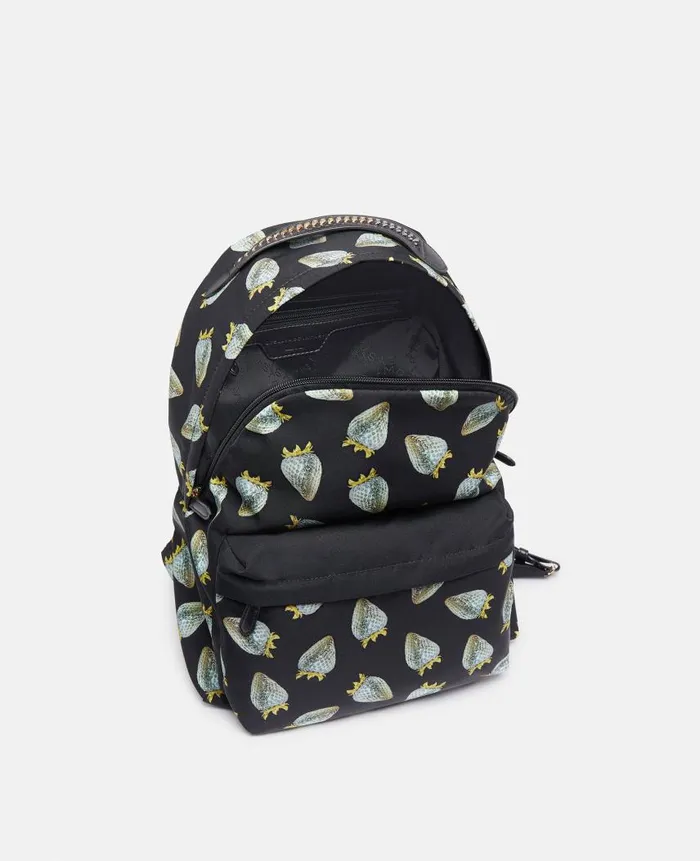 UnisexWomen Bags Stella McCartney StrawberryPrint Regenerated Nylon Rucksack Black