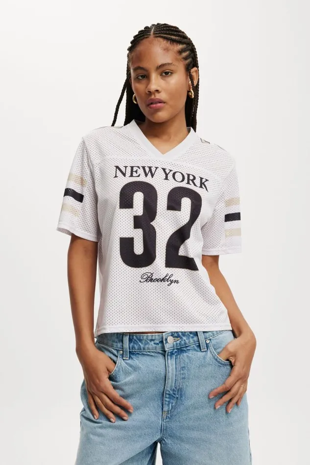 V Neck Regular Cropped Graphic Tee Brooklyn 32mid Taupe Women Cotton On Tops