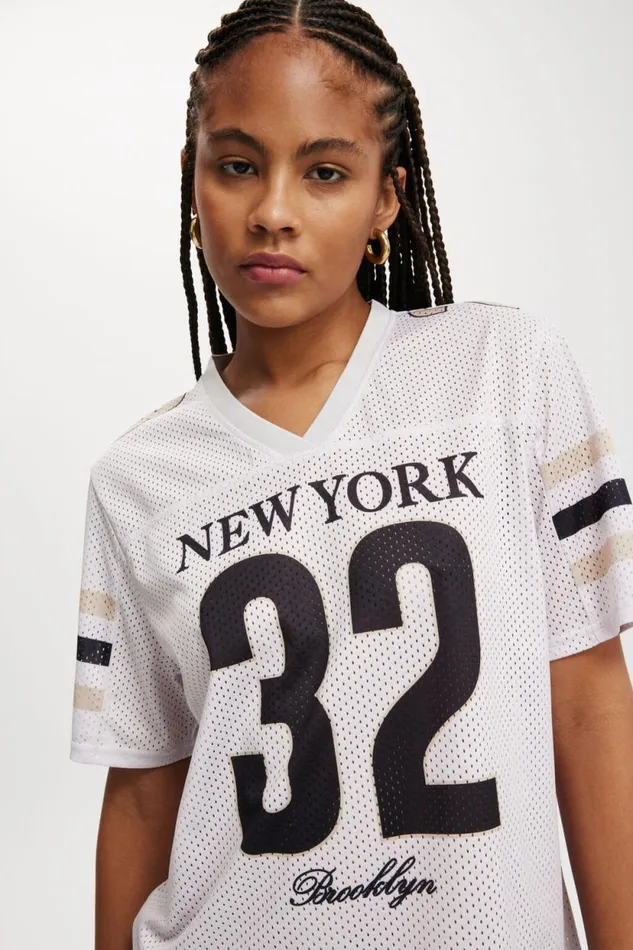 V Neck Regular Cropped Graphic Tee Brooklyn 32mid Taupe Women Cotton On Tops