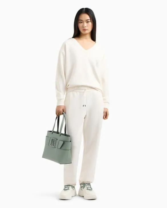 Vneck Sweatshirt With Rhinestone Logo White Women Armani Matching Sets Vneck Sweatshirt With Rhinestone Logo White Women Armani Matching Sets