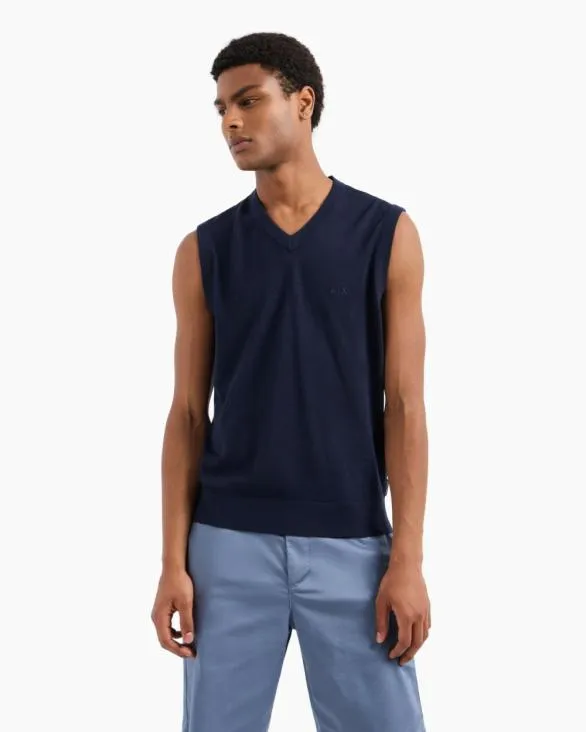 Vneck Vest Navyblue Men Armani Knitwear Vneck Vest Navyblue Men Armani Knitwear