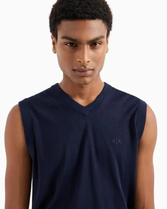 Vneck Vest Navyblue Men Armani Knitwear Vneck Vest Navyblue Men Armani Knitwear