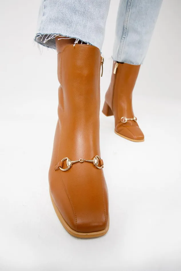 Vinci Leather Boots and Booties The Bukres Tan Leather Block Heel Mid Calf Boot 8211 Women