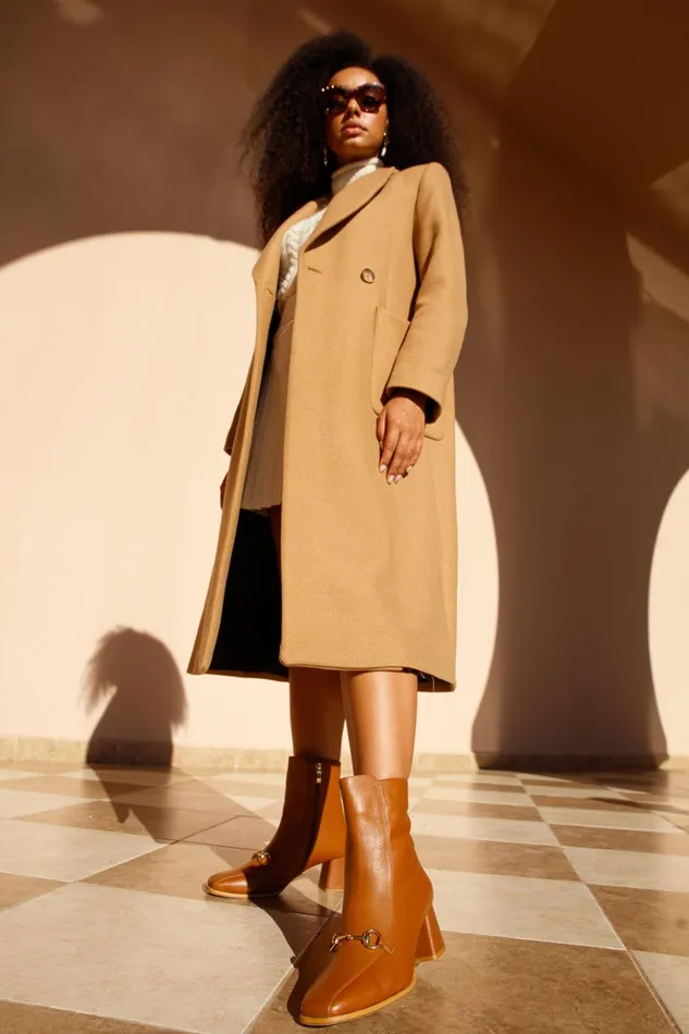 Vinci Leather Boots and Booties The Bukres Tan Leather Block Heel Mid Calf Boot 8211 Women