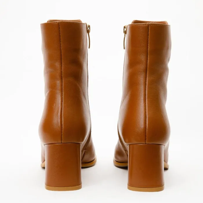 Vinci Leather Boots and Booties The Bukres Tan Leather Block Heel Mid Calf Boot 8211 Women