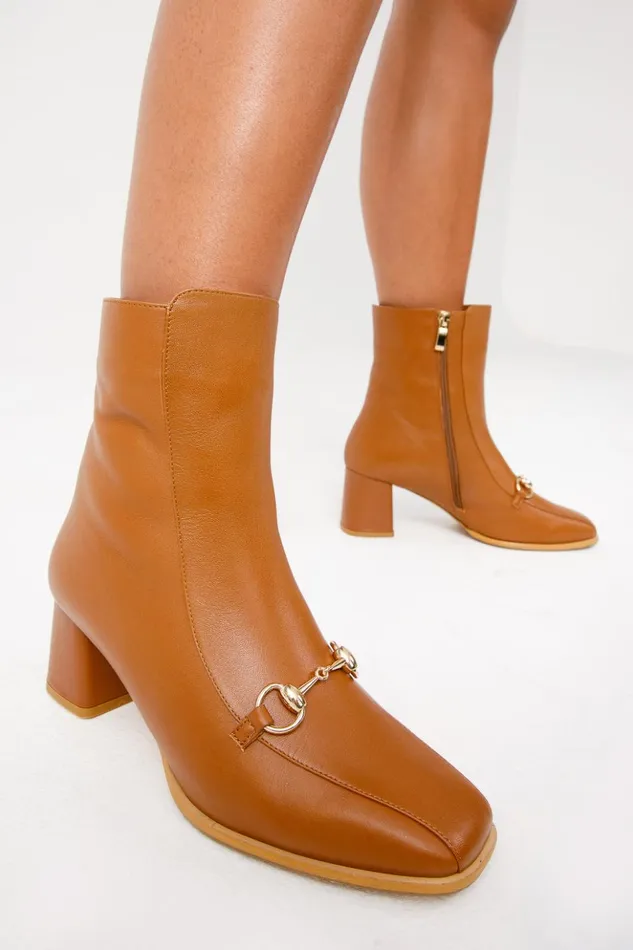 Vinci Leather Boots and Booties The Bukres Tan Leather Block Heel Mid Calf Boot 8211 Women