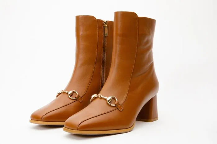 Vinci Leather Boots and Booties The Bukres Tan Leather Block Heel Mid Calf Boot 8211 Women