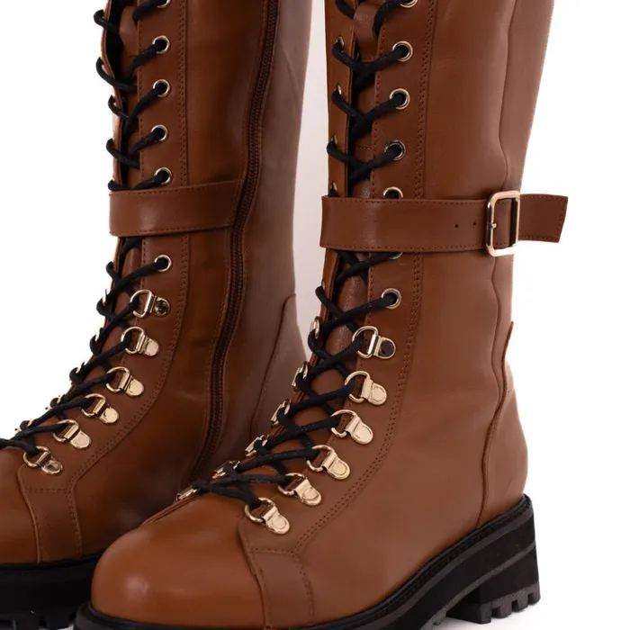 Vinci Leather Boots and Booties The Istinye Tan Leather Knee High LaceUp Boot Limited Edition 8211 Women