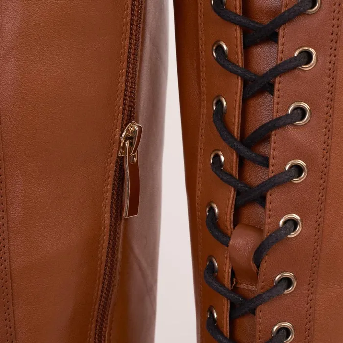 Vinci Leather Boots and Booties The Istinye Tan Leather Knee High LaceUp Boot Limited Edition 8211 Women