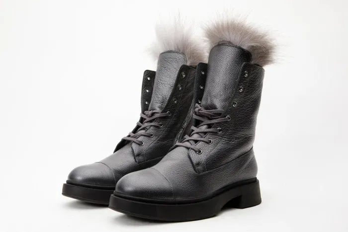 Vinci Leather Boots and Booties The Kajapati Grey Leather Natural Fur Mid Calf Boot 8211 Women