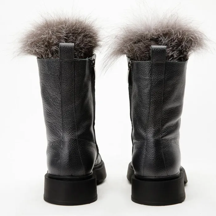 Vinci Leather Boots and Booties The Kajapati Grey Leather Natural Fur Mid Calf Boot 8211 Women