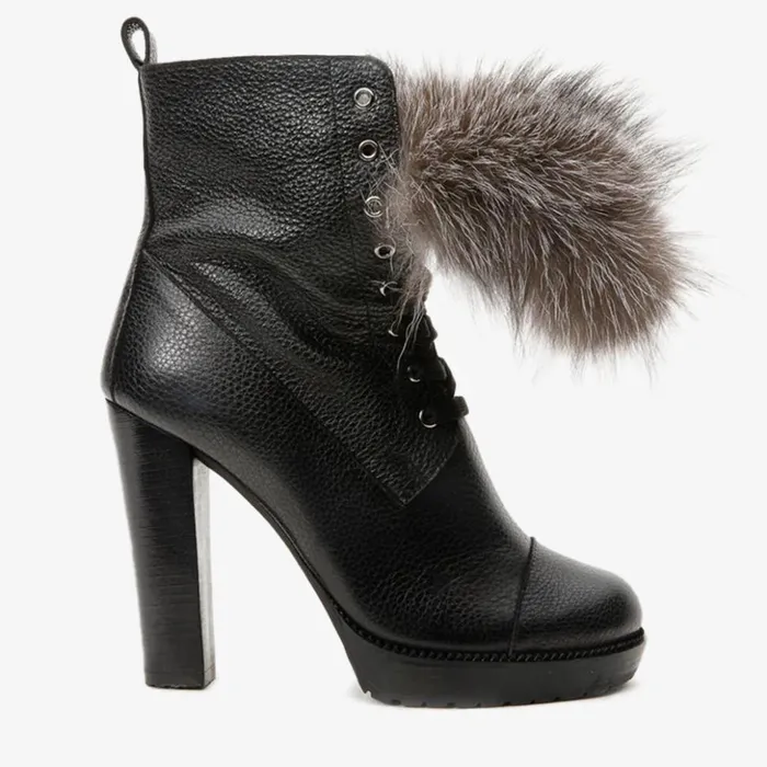 Vinci Leather Boots and Booties The Melo Black Leather Natural Fur Mid Calf Platform Heel Boot 8211 Women Vinci Leather Boots and Booties The Melo Black Leather Natural Fur Mid Calf Platform Heel Boot 8211 Women