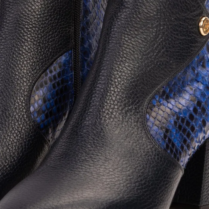 Vinci Leather Boots and Booties The Saturn Sax Blue Pythn Leather Block Heel Boot 8211 Women
