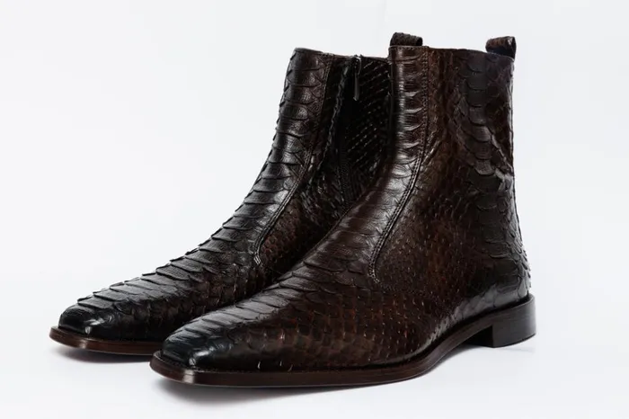 Vinci Leather Boots The Boss Brown Pythn Snk ZipUp Leather Boot Limited Edition 8211 Men