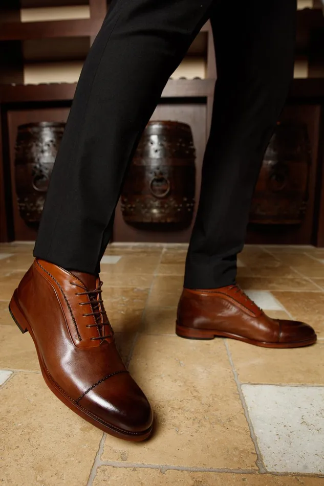 Vinci Leather Boots The Rome Tan Leather Oxford CapToe Boot 8211 Men
