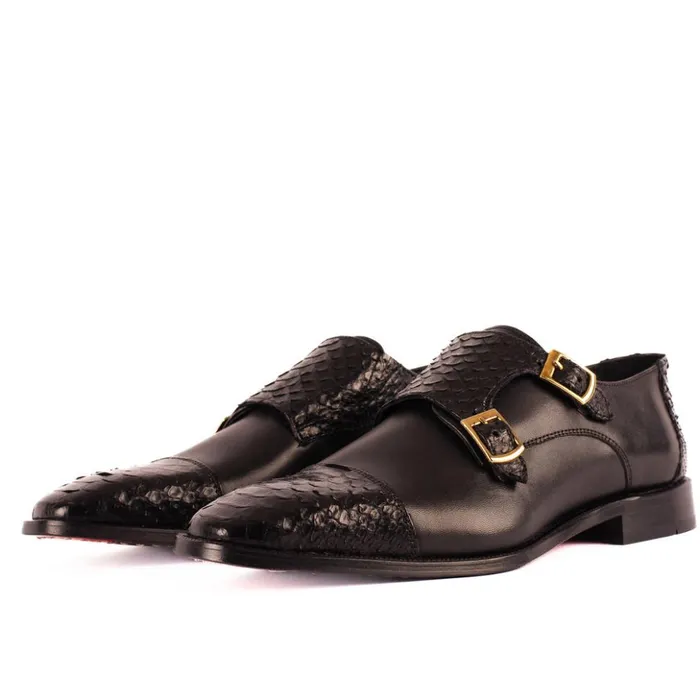 Vinci Leather Dress Shoes The Bishkek Black Leather Cap Toe Double Monk Strap Shoe 8211 Men