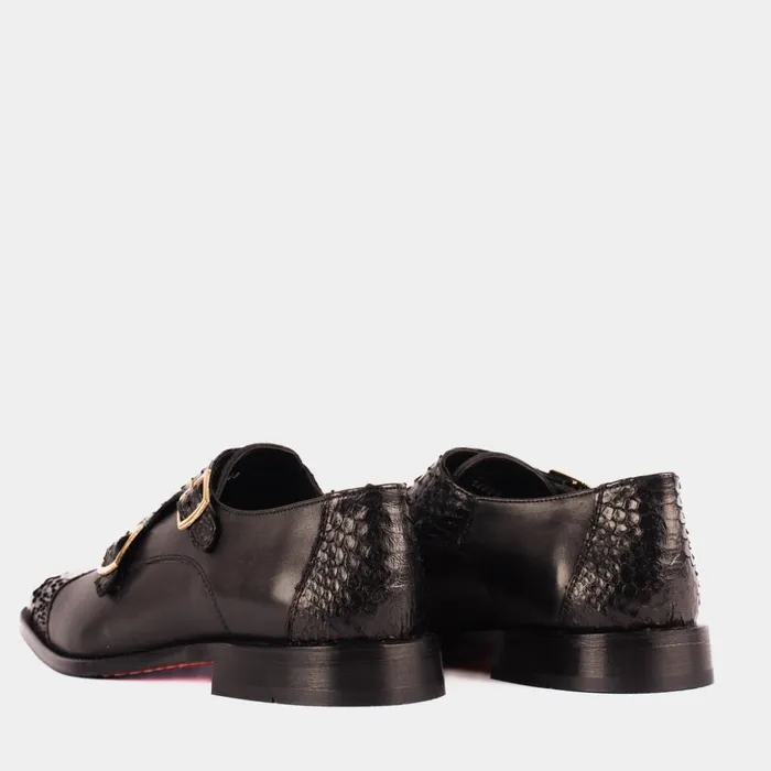 Vinci Leather Dress Shoes The Bishkek Black Leather Cap Toe Double Monk Strap Shoe 8211 Men