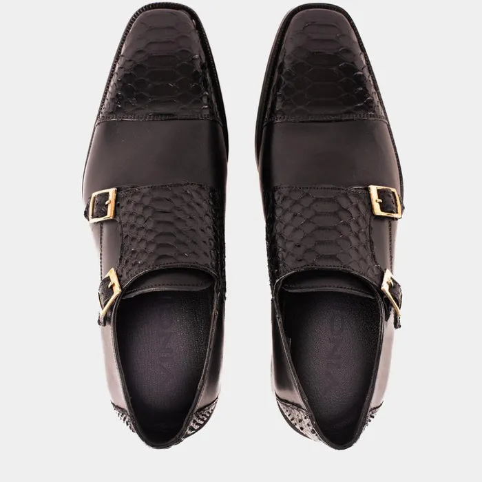 Vinci Leather Dress Shoes The Bishkek Black Leather Cap Toe Double Monk Strap Shoe 8211 Men