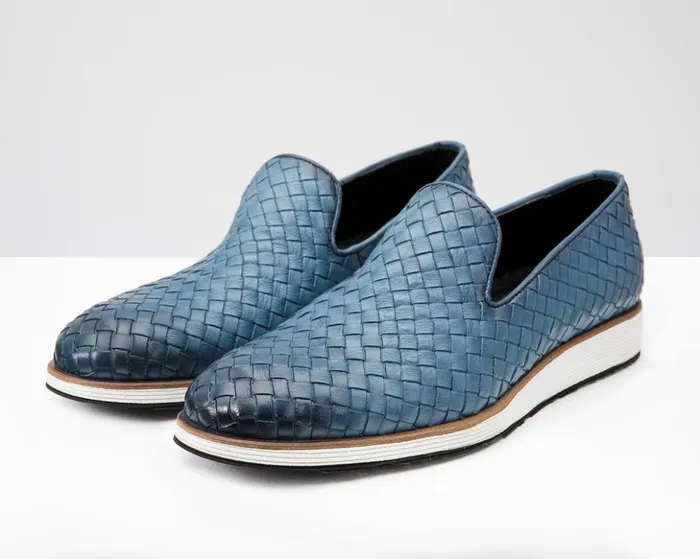Vinci Leather Dress Shoes The Ostrava Blue Leather Woven Slipon Loafer Shoe 8211 Men