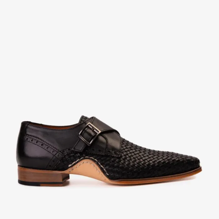 Vinci Leather Dress Shoes The Rolls Woven Black Leather Single Monk Strap Handmade Shoe 8211 Men