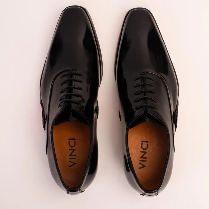 Vinci Leather Dress Shoes The Royal Hand Craft Black Patent Leather Plain Toe Oxford Shoe 8211 Men