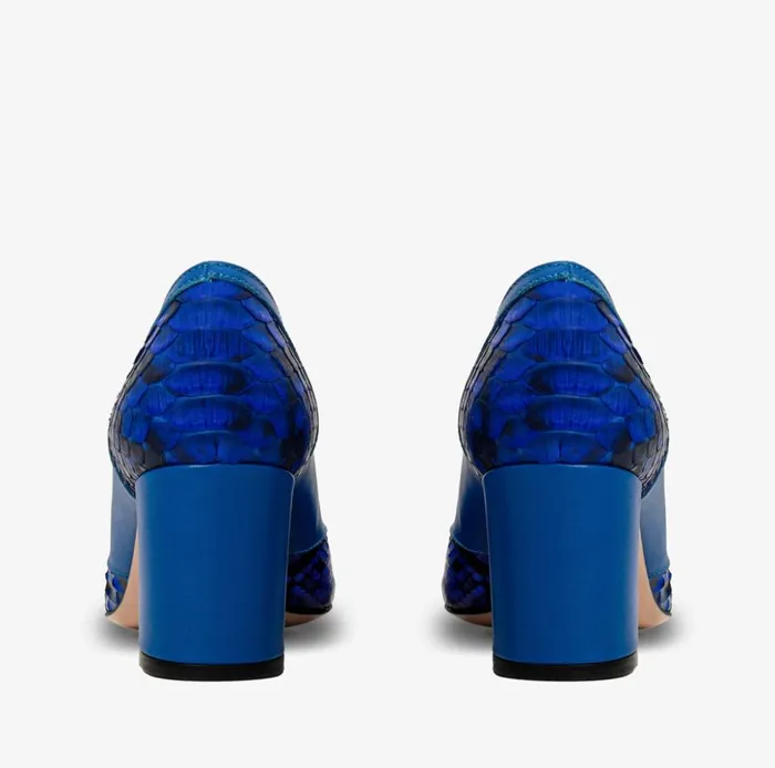 Vinci Leather Heels The Toskana Sax Blue Pythn Leather Block Heel Pump Shoe 8211 Women