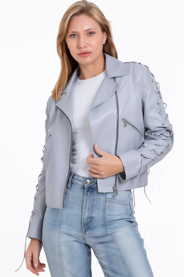 Vinci Leather Leather Jackets The Isola Leather Gray Jacket 8211 Women