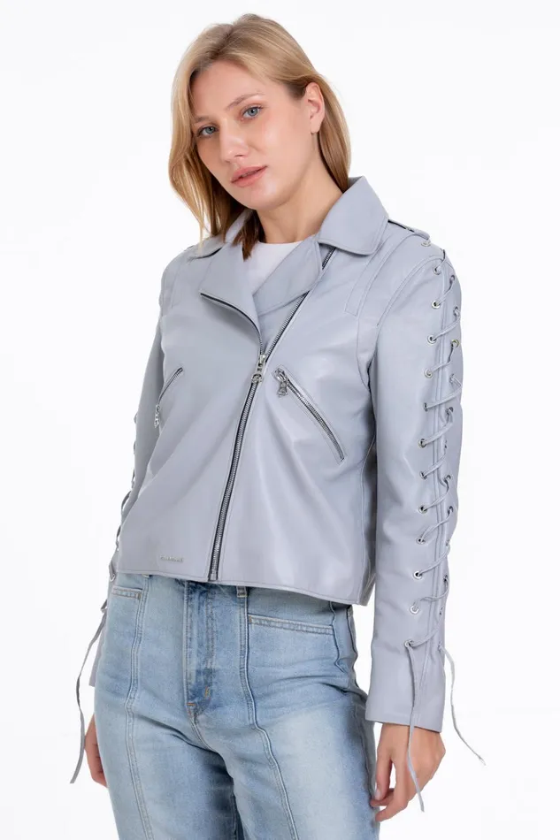 Vinci Leather Leather Jackets The Isola Leather Gray Jacket 8211 Women