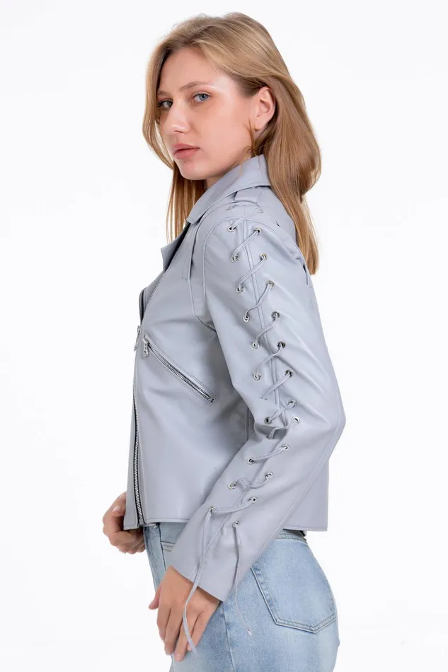 Vinci Leather Leather Jackets The Isola Leather Gray Jacket 8211 Women