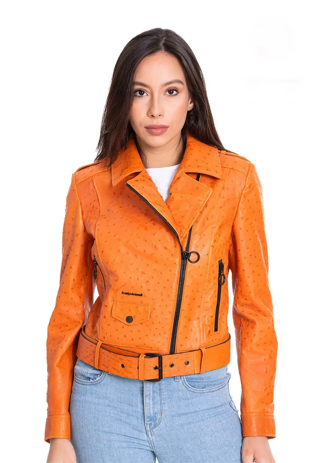 Vinci Leather Leather Jackets The Martos Orange Ostrich Leather Jacket 8211 Women Vinci Leather Leather Jackets The Martos Orange Ostrich Leather Jacket 8211 Women