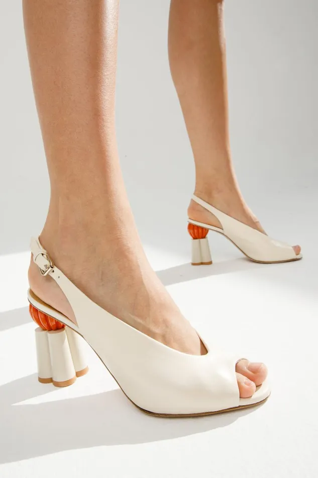 Vinci Leather Sandals The Cimla Cream Leather Pumpkin Heel Sandal 8211 Women