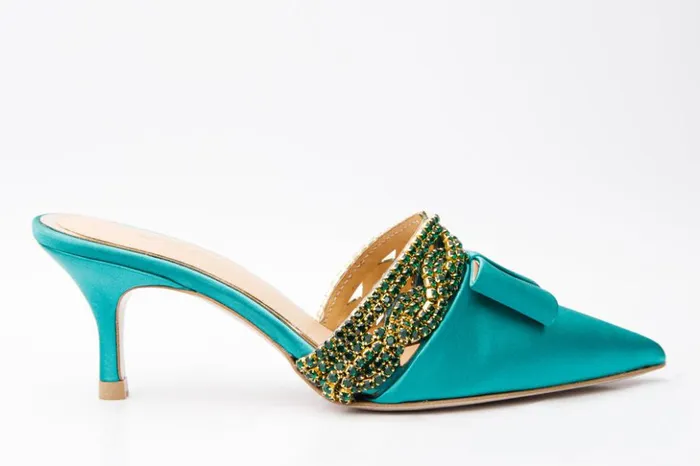 Vinci Leather Sandals The Volga Green Leather Kitten Heel Pointy Toe Sandal 8211 Women