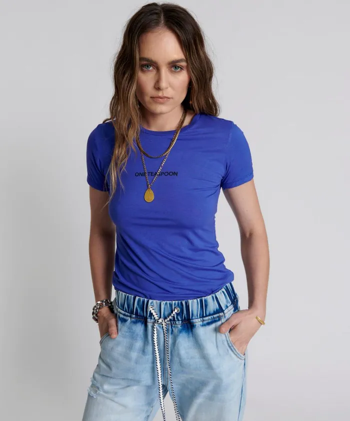 VIOLET LOGO FITTED TEE Women One Teaspoon Tees and Tanks