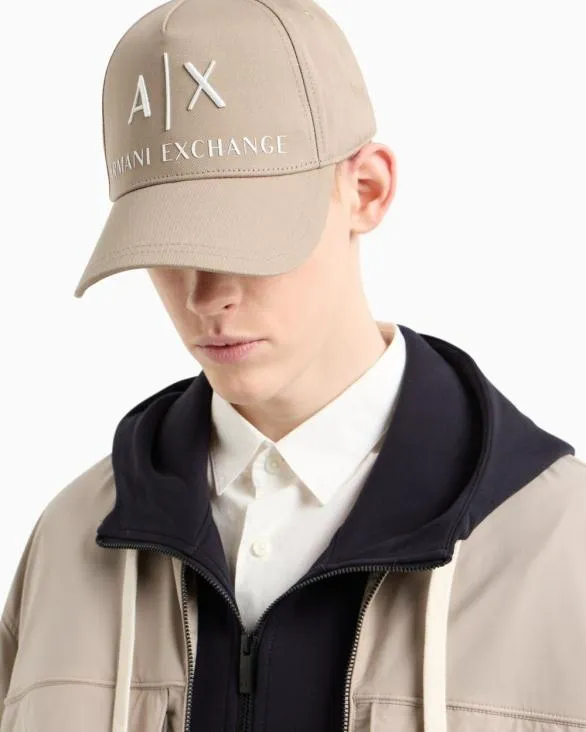 Visor Cap With Logo Beige Men Armani Hats And Gloves