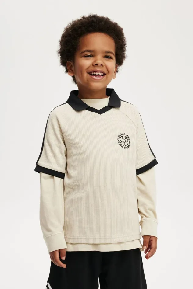 Walker Waffle Sport Polo Rainy Dayblack Boys Cotton On Tops and TShirts