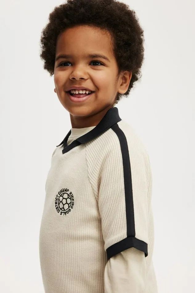 Walker Waffle Sport Polo Rainy Dayblack Boys Cotton On Tops and TShirts