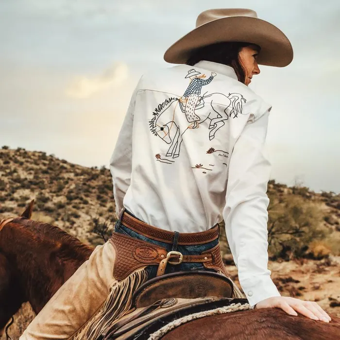 Western Embroidered Denim Shirt White Women Stetson Western Shirts