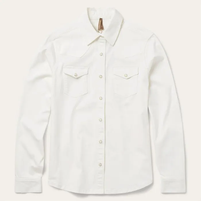 Western Embroidered Denim Shirt White Women Stetson Western Shirts