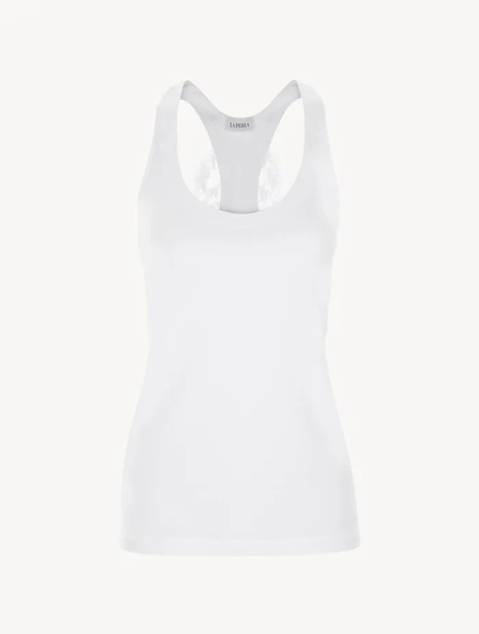 White Cotton Vest Top Sleepwear La Perla Camisoles