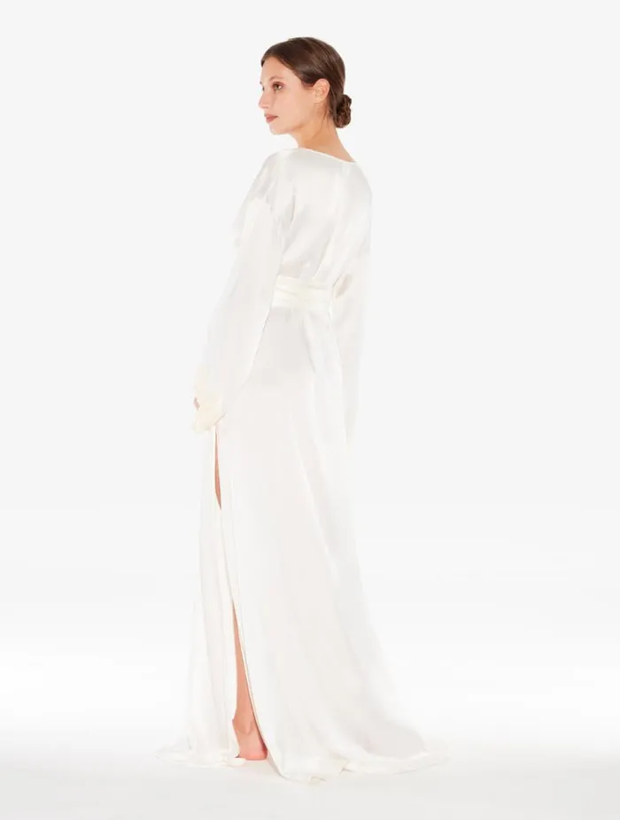 White Long Silk Robe With Ivory Frastaglio Sleepwear La Perla Robes