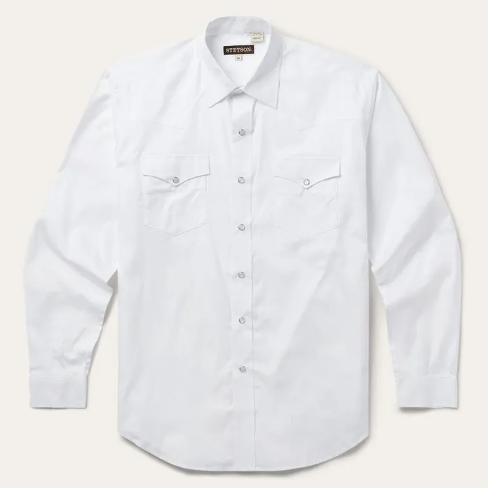 White Pinpoint Oxford Western Shirt White Men Stetson Western Shirts