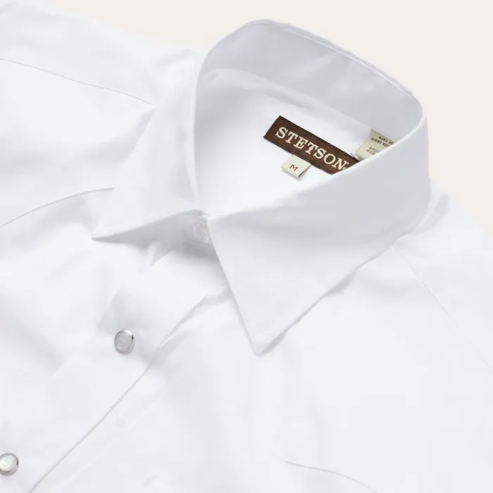 White Pinpoint Oxford Western Shirt White Men Stetson Western Shirts