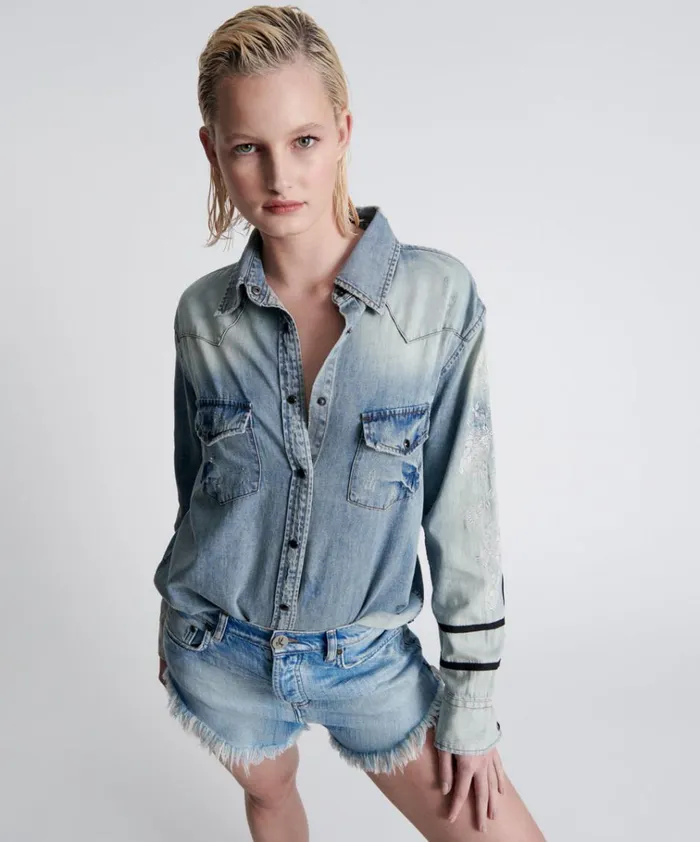 WOLFGANG EMBROIDERED WESTERN SHIRT Women One Teaspoon Denim Shirts