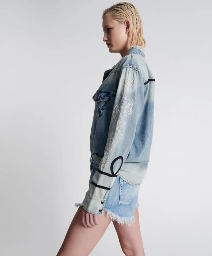 WOLFGANG EMBROIDERED WESTERN SHIRT Women One Teaspoon Denim Shirts WOLFGANG EMBROIDERED WESTERN SHIRT Women One Teaspoon Denim Shirts